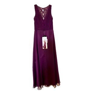 Belsoie Formal Dress Size 12 NWT Bordeaux Chiffon Lace Full Length Women's